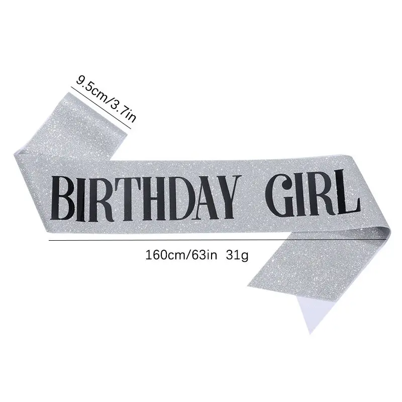 Birthday Girl Sash for Girls Women 16th 18th 20th 21st 30th Happy Birthday Party Decoration Supplies Glitter Satin Birthday Sash