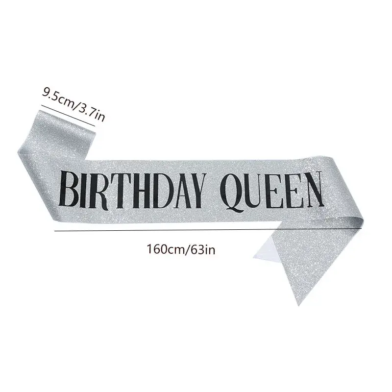 Birthday Queen Sash for Girl Women 20th 30th 40th 50th 60th Happy Birthday Party Decoration Supplies Glitter Satin Birthday Sash