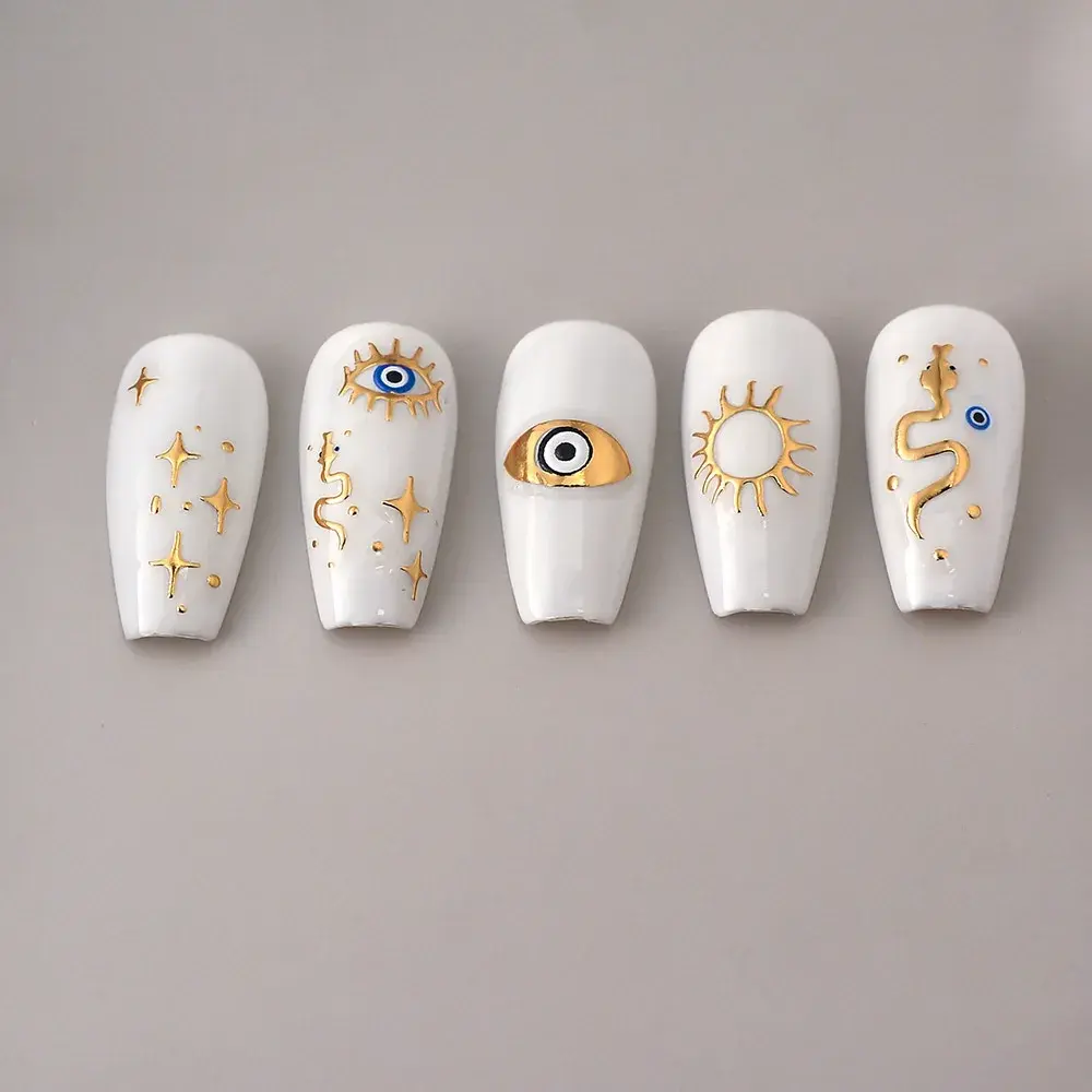 5D Embossed Gold Angel Eye Nail Stickers Eye Eyelashes Nail Self-Adhesive Decals for Girls Women Nail Art Accessories Decoration