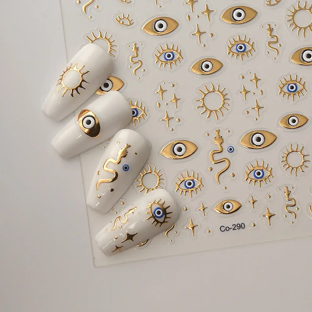 5D Embossed Gold Angel Eye Nail Stickers Eye Eyelashes Nail Self-Adhesive Decals for Girls Women Nail Art Accessories Decoration