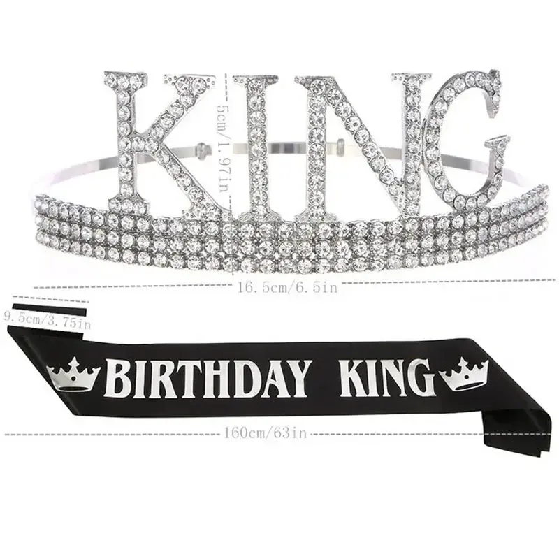 Black Gold Birthday King Sash for Men Boy Happy 16th 18th 20th 30th 40th 50th 60th Birthday Party Decoration Supplies Favor Gift