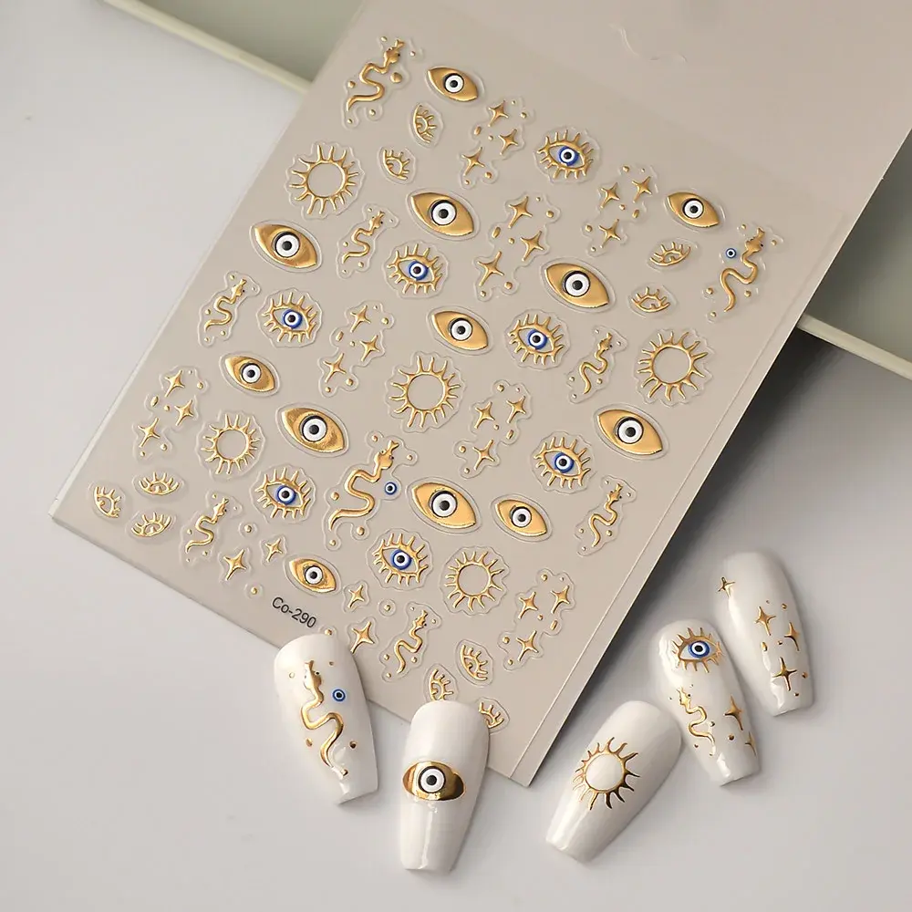 5D Embossed Gold Angel Eye Nail Stickers Eye Eyelashes Nail Self-Adhesive Decals for Girls Women Nail Art Accessories Decoration