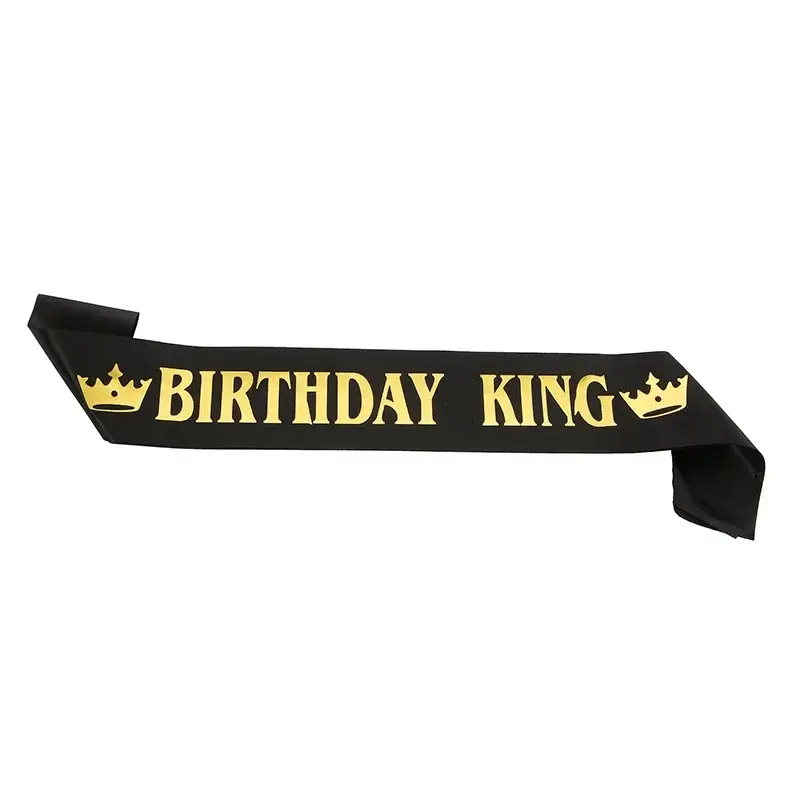 Black Gold Birthday King Sash for Men Boy Happy 16th 18th 20th 30th 40th 50th 60th Birthday Party Decoration Supplies Favor Gift