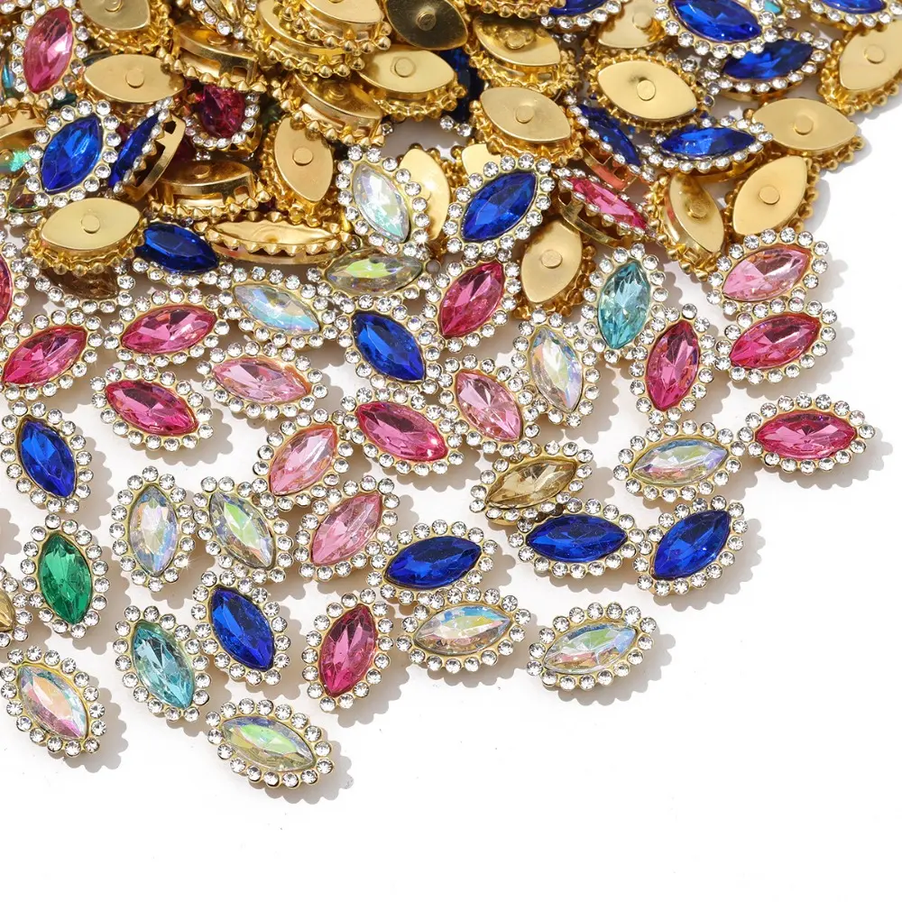 100pcs/set Multicolor Horse Eye Crystal Glass Diamonds Stones Flatback Sew on Claw Rhinestones for DIY Jewelry Clothes Shoes Bag