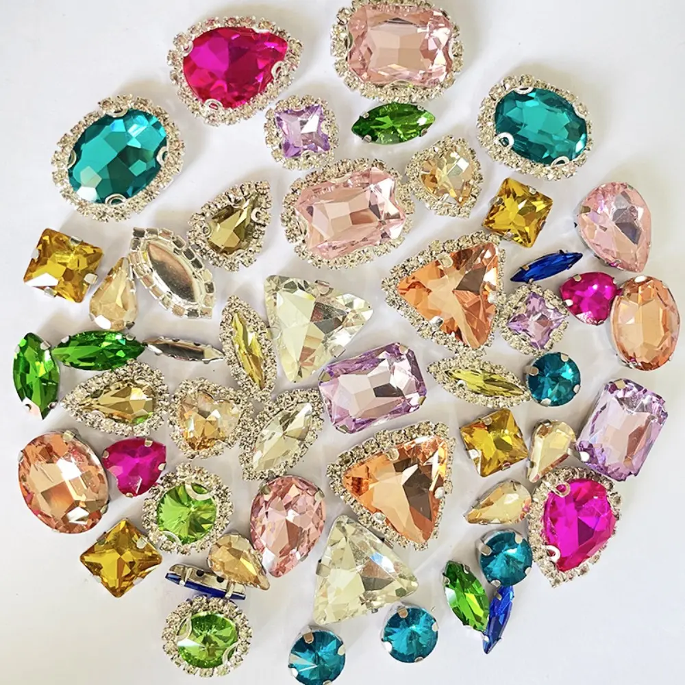 50pcs Mixed Colors Mixed Shaped Hand Sew on Rhinestones Crystals Glass Flatback Claw Rhinestones for DIY Jewelry Clothes Shoes