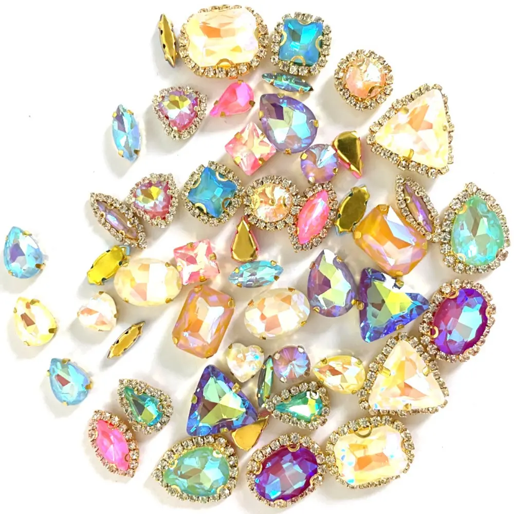 50pcs Mixed Colors Mixed Shaped Hand Sew on Rhinestones Crystals Glass Flatback Claw Rhinestones for DIY Jewelry Clothes Shoes