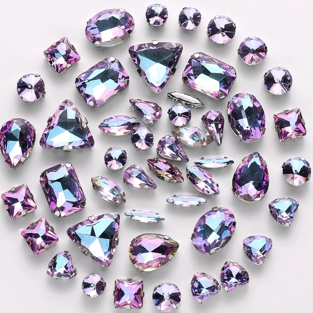 50pcs Super Flash Crystal Glass Beads Mixed Shape Claw Rhinestone Hand Sew On Diamonds for Dress Bags Shoes Jewelry DIY Crafts