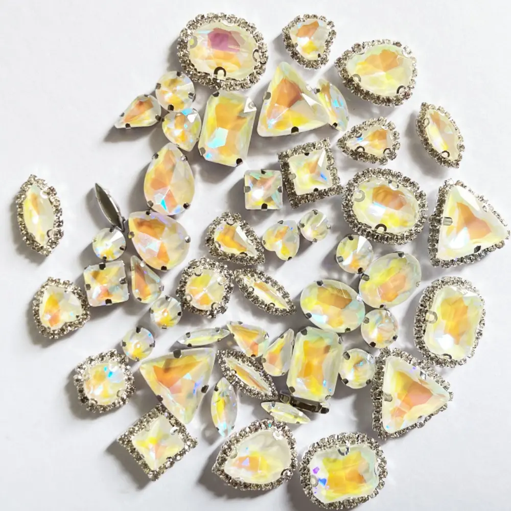 50pcs Mixed Colors Mixed Shaped Hand Sew on Rhinestones Crystals Glass Flatback Claw Rhinestones for DIY Jewelry Clothes Shoes
