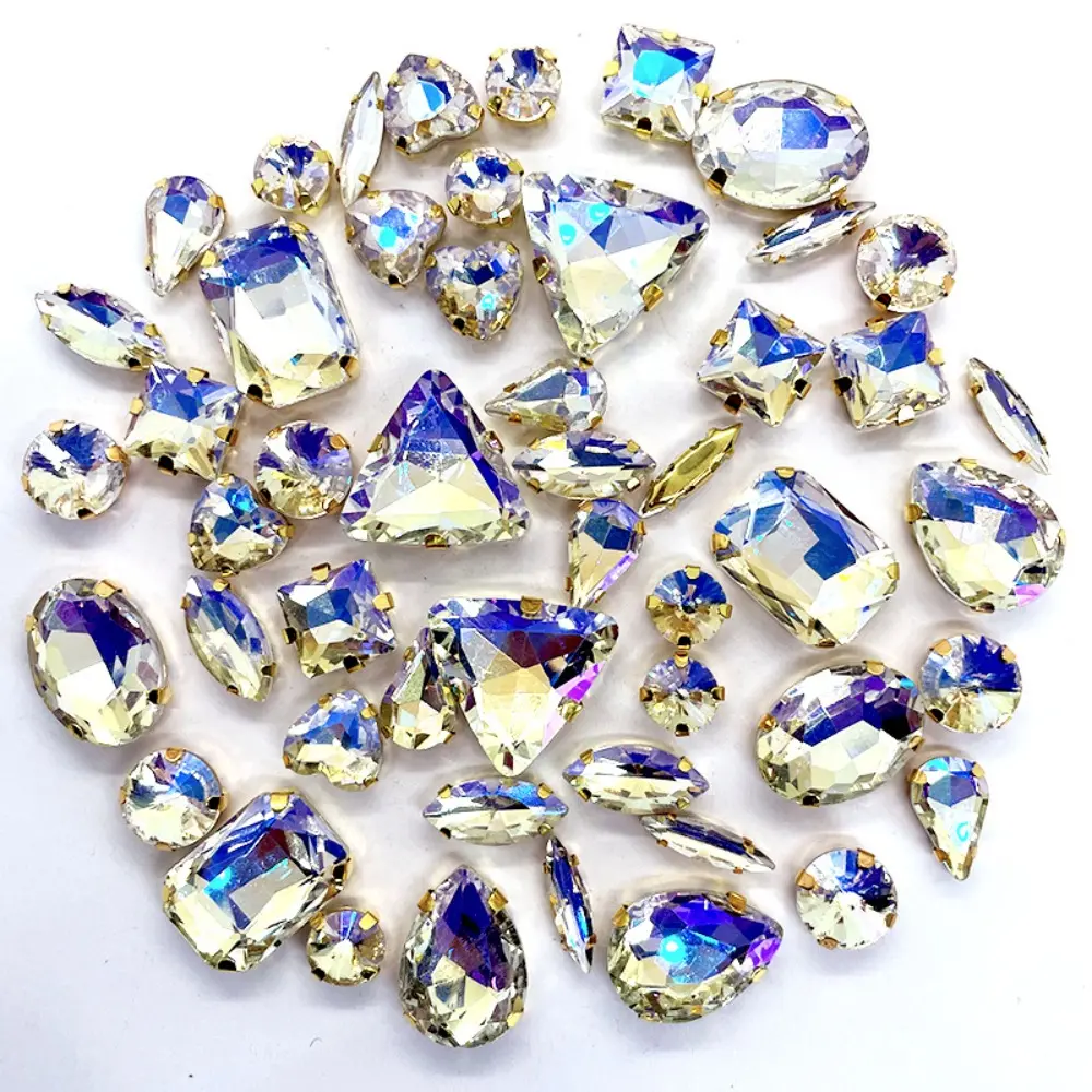 50pcs Super Flash Crystal Glass Beads Mixed Shape Claw Rhinestone Hand Sew On Diamonds for Dress Bags Shoes Jewelry DIY Crafts