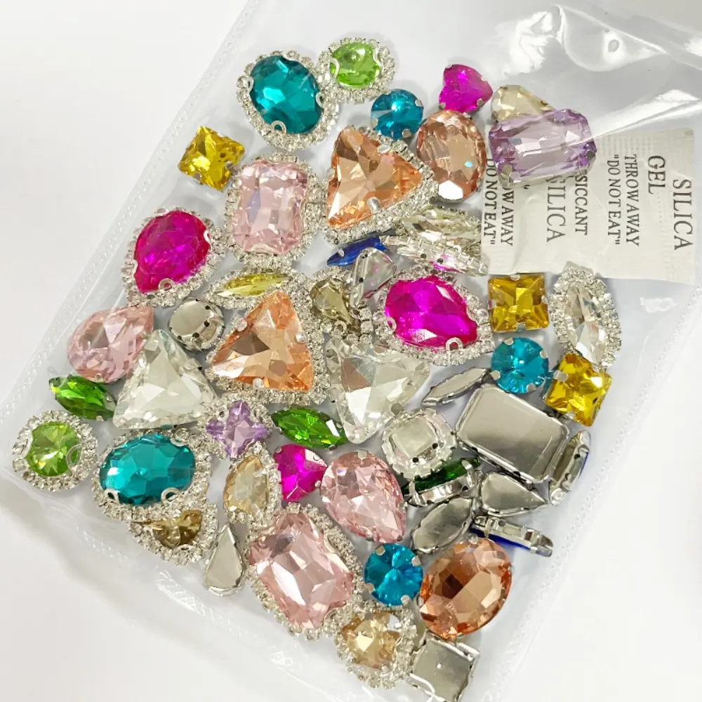 50pcs Mixed Colors Mixed Shaped Hand Sew on Rhinestones Crystals Glass Flatback Claw Rhinestones for DIY Jewelry Clothes Shoes