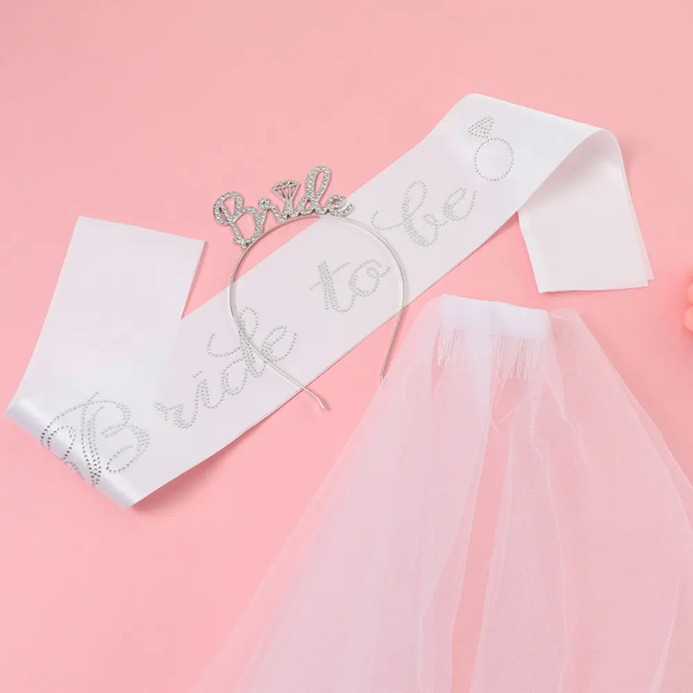 3pcs Wedding Engagement Party Bridal Shower Decorations Supplies Bride To Be Tiara Crown Sash Veil Set Bachelorette Party Favors