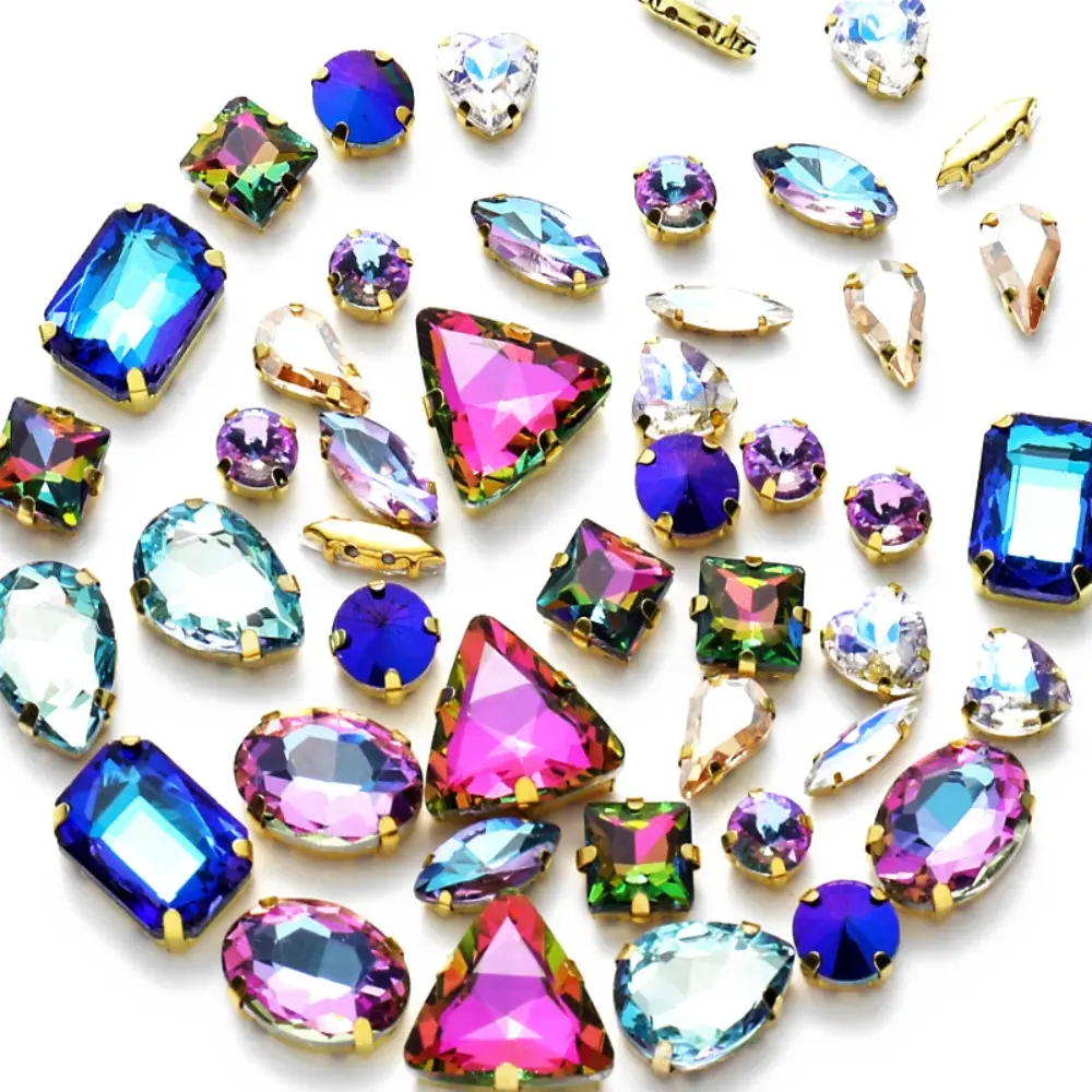 50pcs Super Flash Crystal Glass Beads Mixed Shape Claw Rhinestone Hand Sew On Diamonds for Dress Bags Shoes Jewelry DIY Crafts