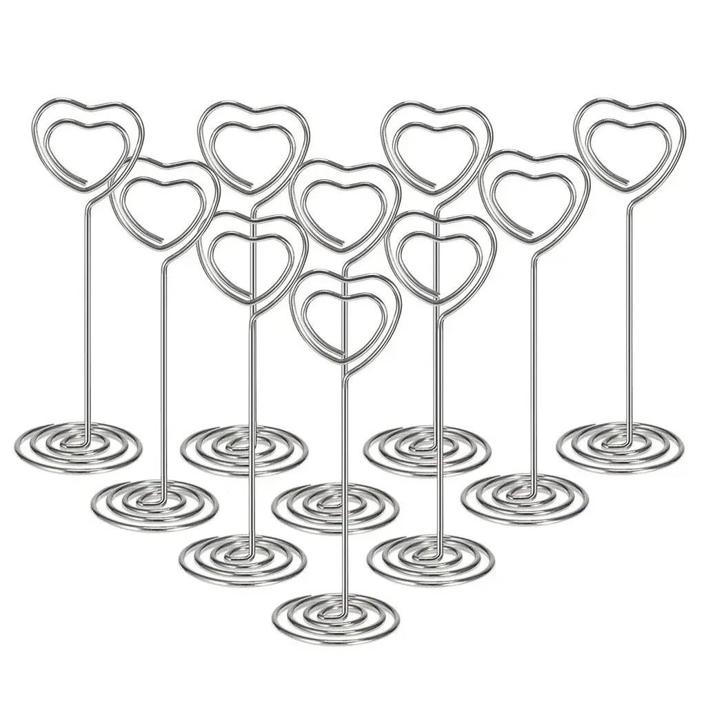 10pcs Heart Shape Table Number Name Place Card Holders Stands Picture Memo Note Clips Wedding Birthday Party Event Decorations