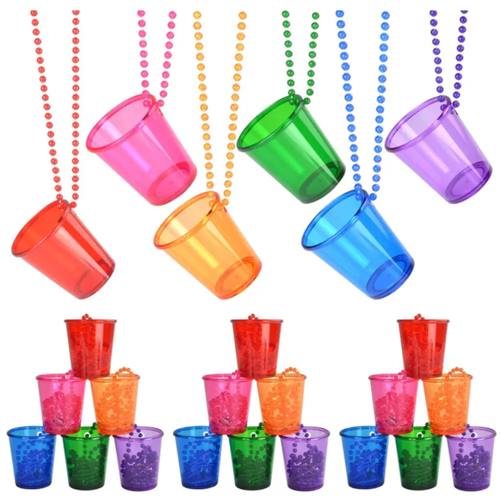 12pcs Shot Glasses on Beaded Necklace Plastic Shot Cup Necklace Wedding Bachelorette Party Birthday Party Decoration Supplies