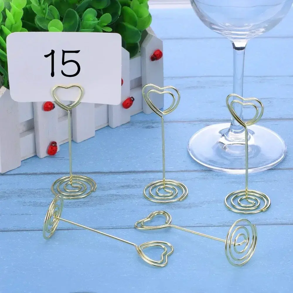 10pcs Heart Shape Table Number Name Place Card Holders Stands Picture Memo Note Clips Wedding Birthday Party Event Decorations