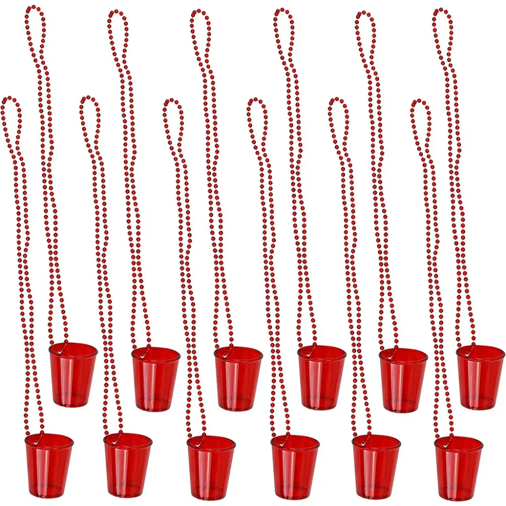 12pcs Shot Glasses on Beaded Necklace Plastic Shot Cup Necklace Wedding Bachelorette Party Birthday Party Decoration Supplies