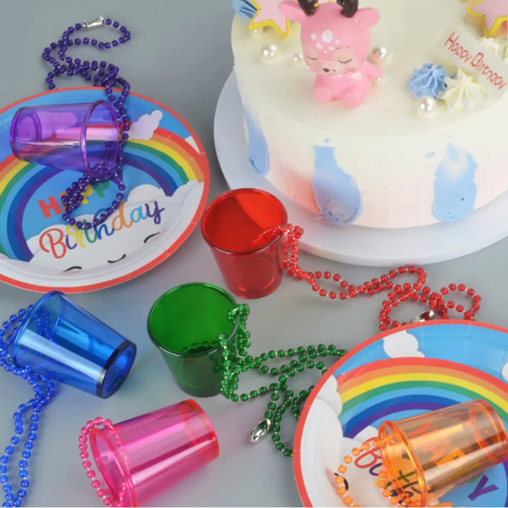 12pcs Shot Glasses on Beaded Necklace Plastic Shot Cup Necklace Wedding Bachelorette Party Birthday Party Decoration Supplies