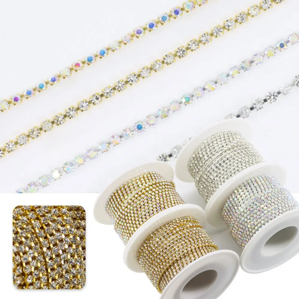 1 Yard Bling Crystal Rhinestone Close Chain Trim Bling Diamonds Rhinestone Chains for Crafts DIY Sewing Jewelry Clothing Wedding