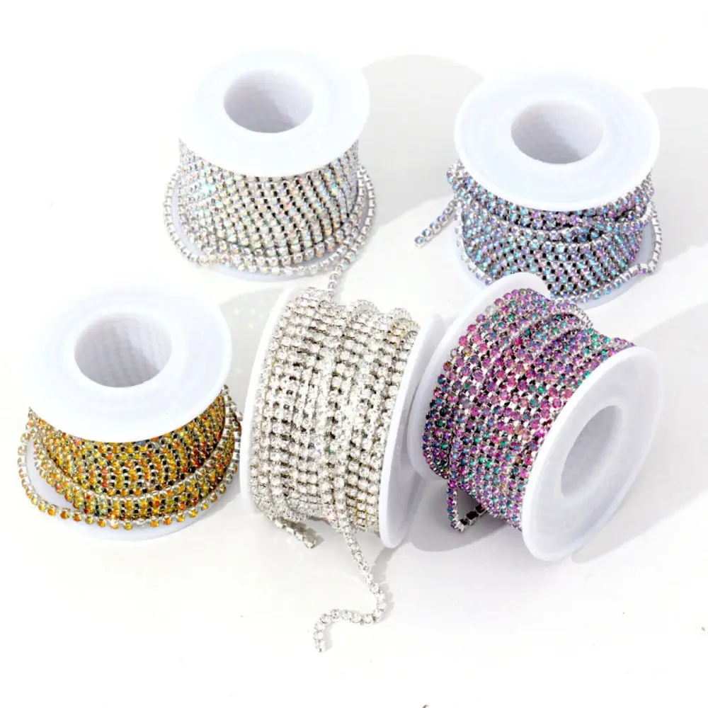 10 Yards 3mm Bling Crystal Rhinestone Close Chain Trim Claw Cup Chains Trimming for Sewing Crafts DIY Clothes Shoes Bags Jewelry