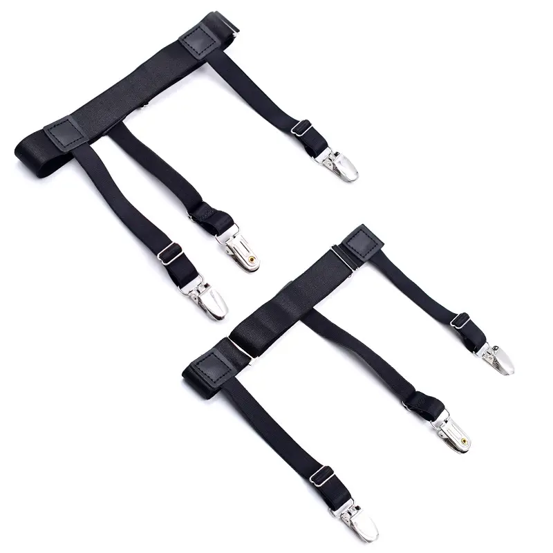 Men's Shirt Stays Adjustable Elastic Shirt Tuckers Garters Shirt Holders with Non-Slip Locking Clamps for Police Military-Black