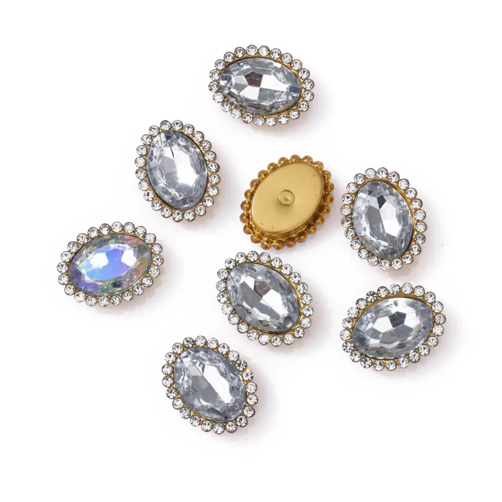 50pcs/set Colorful Hand Sew on Rhinestones Oval Crystals Glass Flatback Claw Rhinestones for DIY Jewelry Clothes Shoes Bag Dress