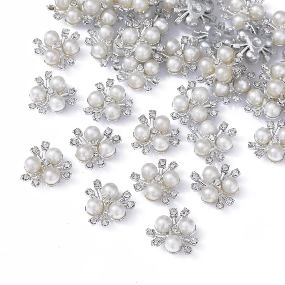 50Pcs/Set Colorful Pearl Flower Rhinestone Buttons Sparkling Flower Crystal Hairpins for Clothes Sewing Accessories DIY Crafts