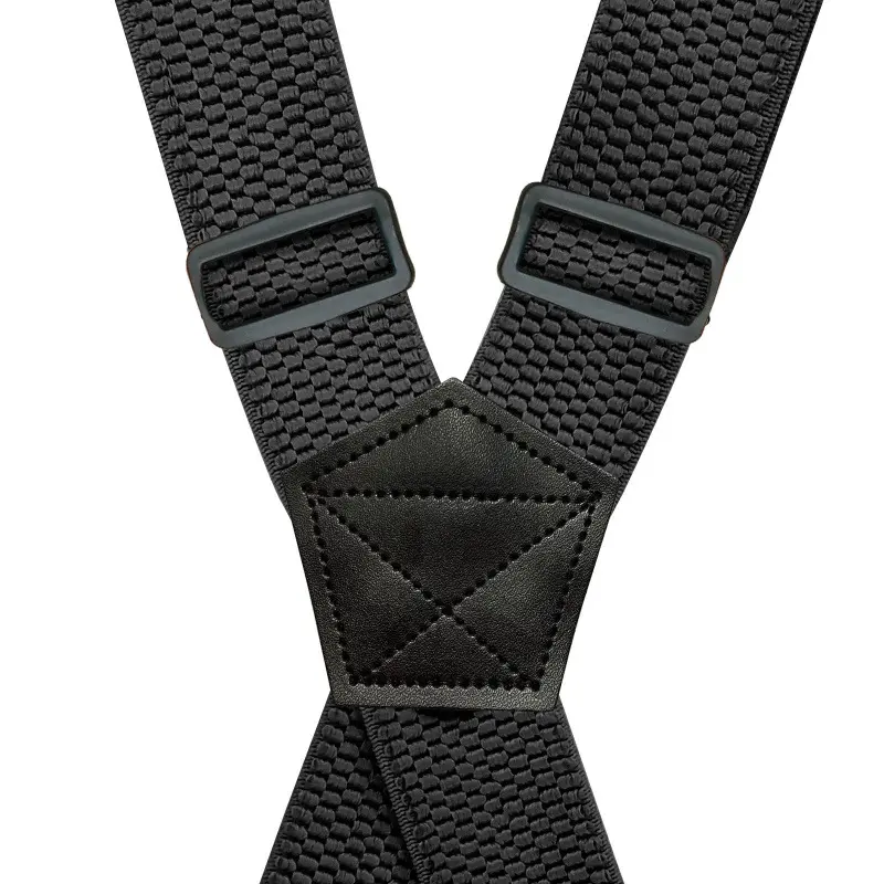 Heavy Duty Work Suspenders for Men 3.8cm Wide X-Back with 4 Plastic Gripper Clasps Adjustable Elastic Trouser Pants Braces-Black