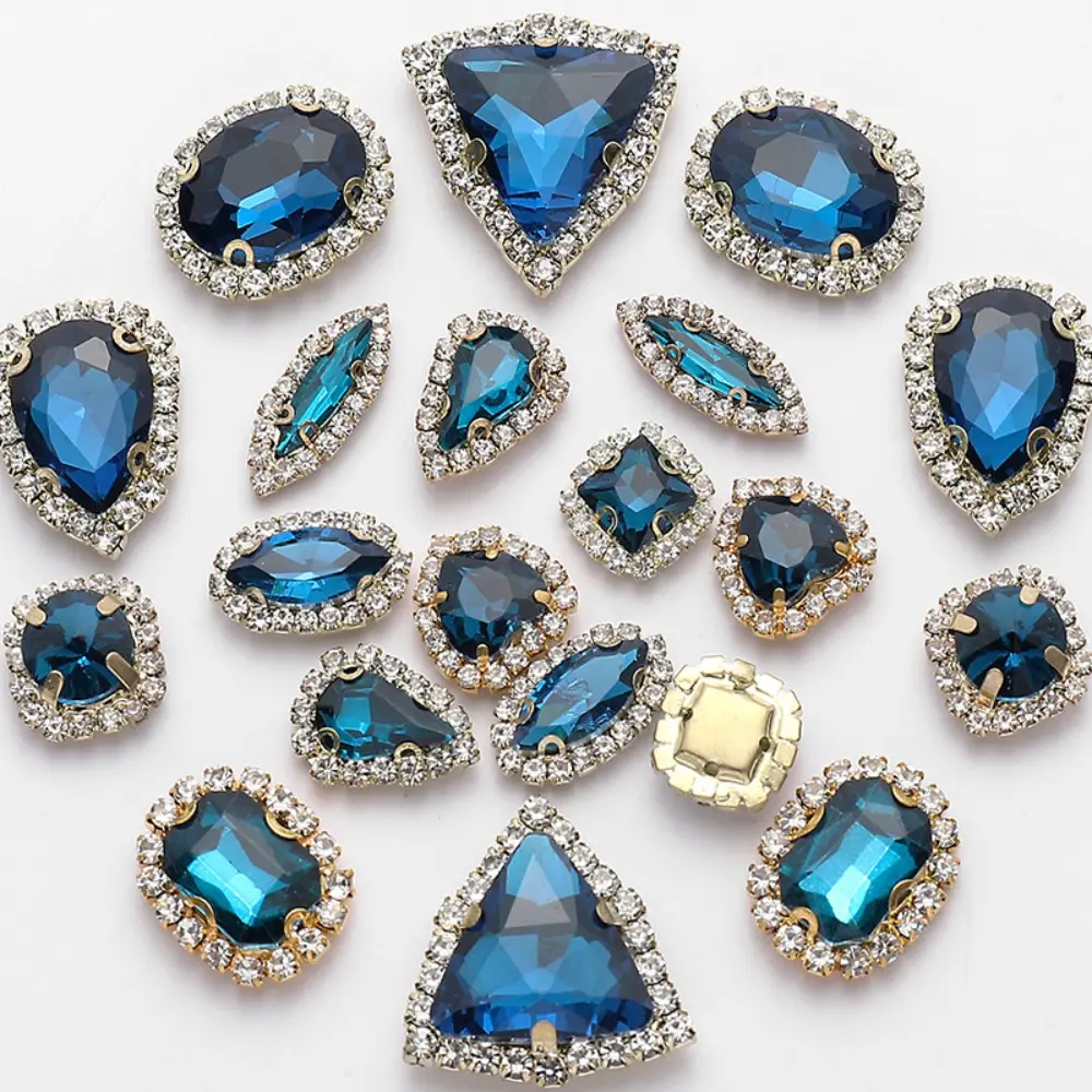 20pcs/set Mixed Colors Shaped Hand Sew on Rhinestones Crystals Glass Flatback Claw Rhinestones for DIY Jewelry Clothes Shoes Bag
