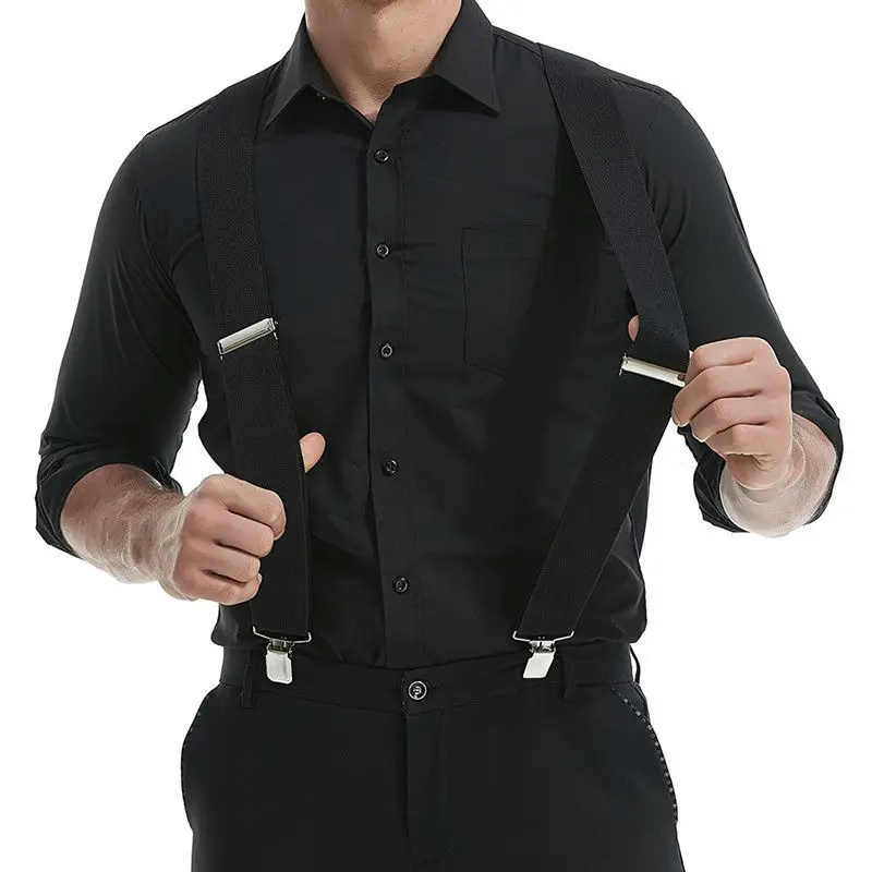 Heavy Duty Big Size Suspenders for Men Work Outdoor 2 Inch Wide X Back 4 Strong Clips Adjustable Elastic Trouser Braces Straps