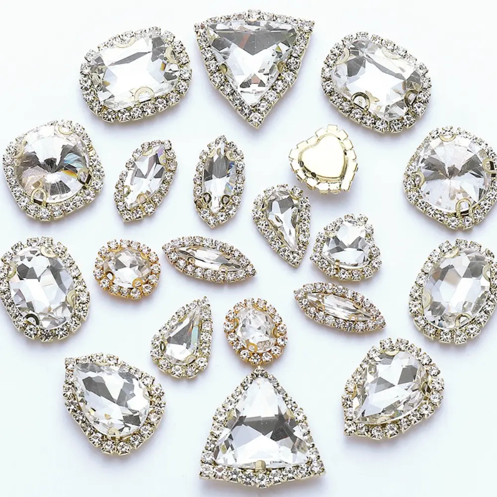 20pcs/set Mixed Colors Shaped Hand Sew on Rhinestones Crystals Glass Flatback Claw Rhinestones for DIY Jewelry Clothes Shoes Bag