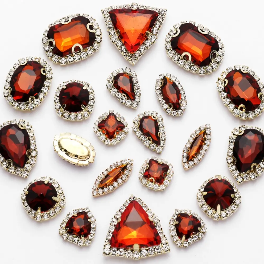 20pcs/set Mixed Colors Shaped Hand Sew on Rhinestones Crystals Glass Flatback Claw Rhinestones for DIY Jewelry Clothes Shoes Bag