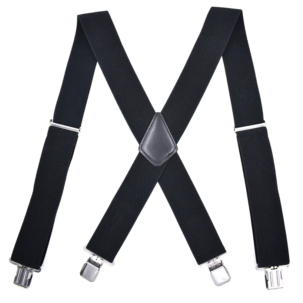 Heavy Duty Big Size Suspenders for Men Work Outdoor 2 Inch Wide X Back 4 Strong Clips Adjustable Elastic Trouser Braces Straps