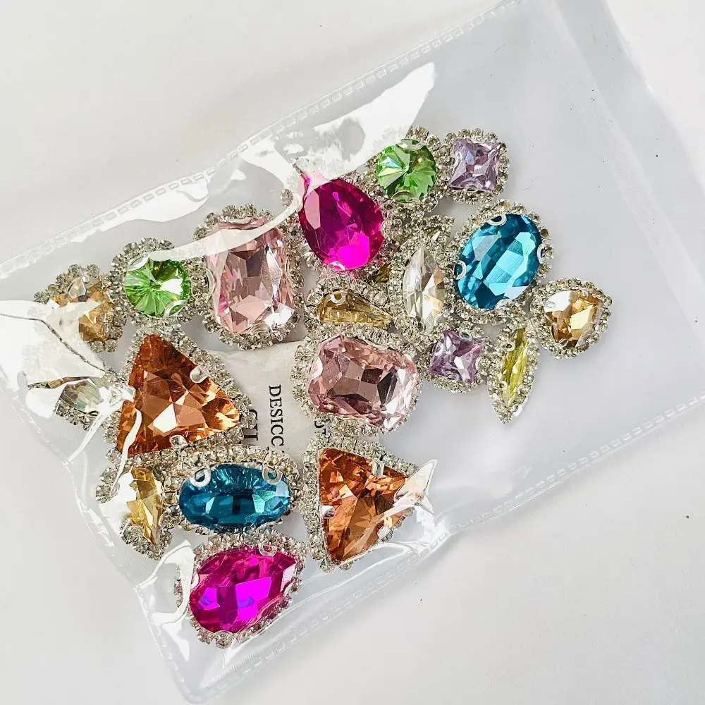 20pcs/set Mixed Colors Shaped Hand Sew on Rhinestones Crystals Glass Flatback Claw Rhinestones for DIY Jewelry Clothes Shoes Bag