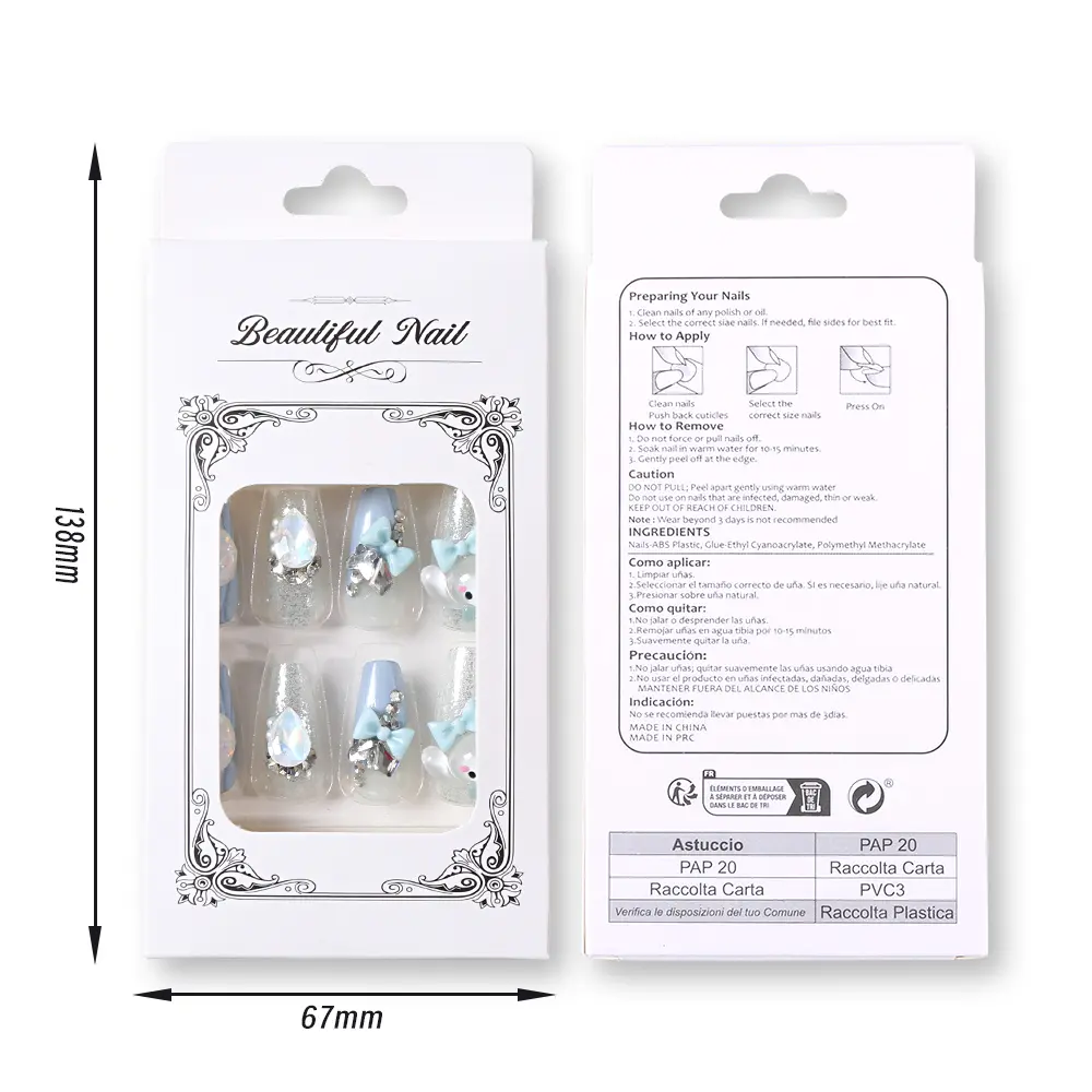 24Pcs Sanrio Blue Cinnamoroll Fake Nails Cute Anime Cartoon Kuromi My Melody press on False nails Fashion Nail Patches for Girls