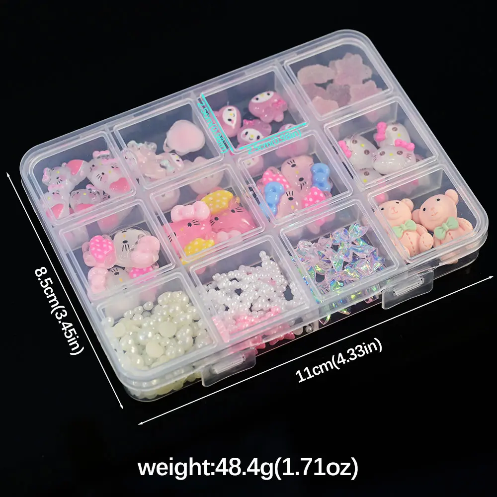 12Grids/Box Hello Kitty Design DIY Nail Art Jewelry Decor Kuromi Charms For Manicure Nail Parts Rhinestone Toy Gift for Girls *&