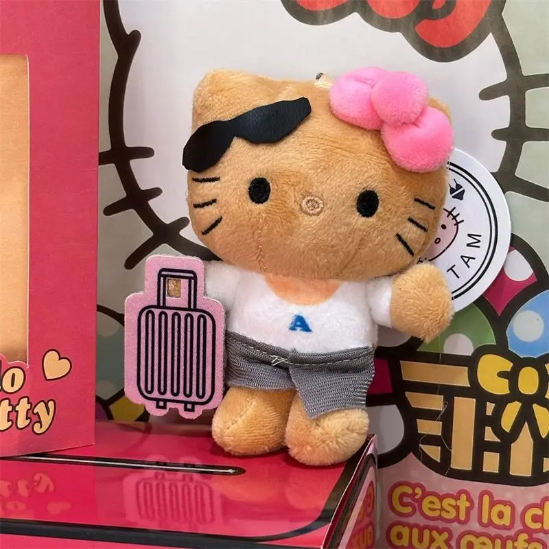 Creative Hawaiian Surfboards Hello Kitty Cat Keychain Cartoon KT Cat Plush Doll Keyring Bag Pendant Decoration Best Friend Gift