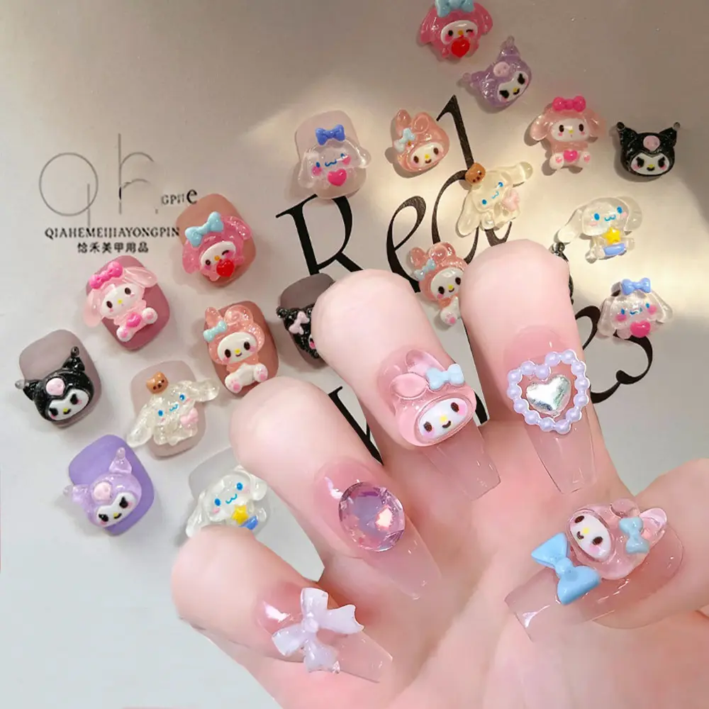50Pcs New Kuromi Cartoon Nail Accessorie Cute 3D My Melody Resin Mini Animal Sanrio Series DIY Nail Charm for Girl Festival Gift
