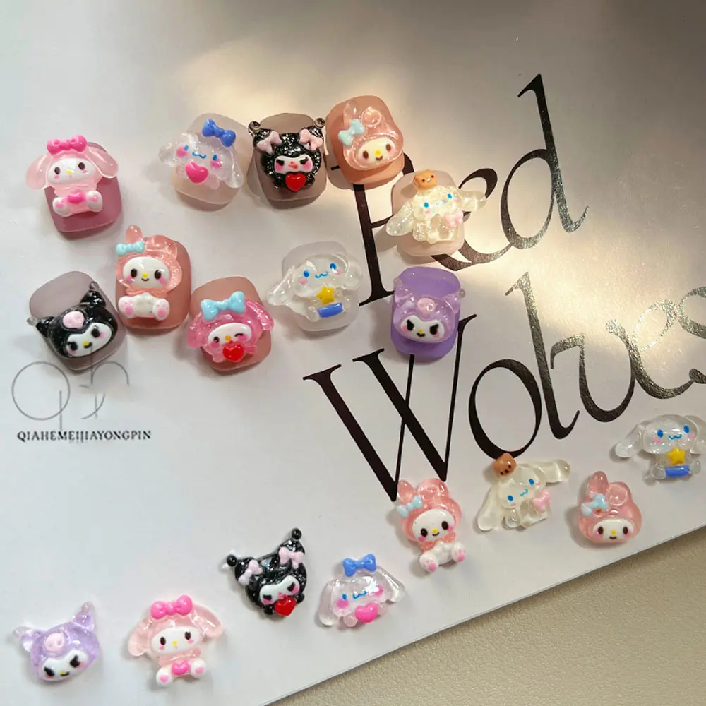 50Pcs New Kuromi Cartoon Nail Accessorie Cute 3D My Melody Resin Mini Animal Sanrio Series DIY Nail Charm for Girl Festival Gift