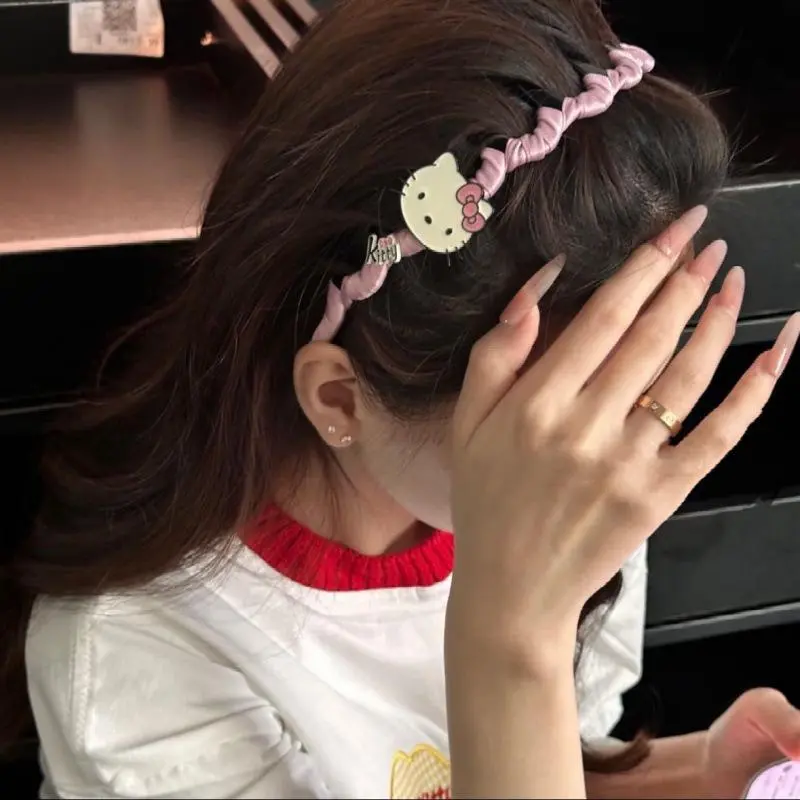 Kawaii Hello Kitty Hair Hoop Cartoon KT Cat Headband Sweet Vintage Hello Kitty Hair Band For Girls Hair Accessories Lovely Gift