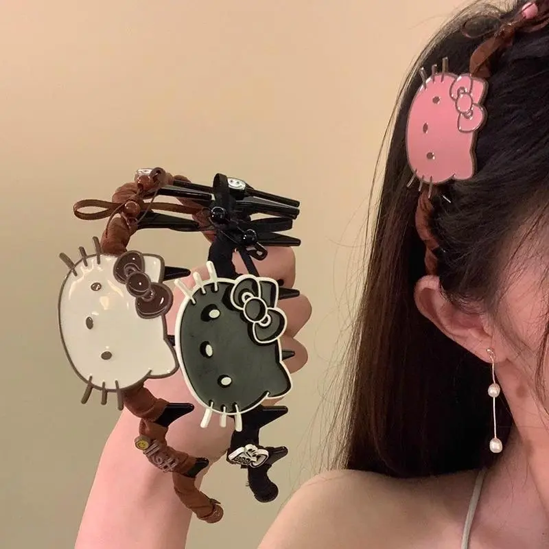 Kawaii Hello Kitty Hair Hoop Cartoon KT Cat Headband Sweet Vintage Hello Kitty Hair Band For Girls Hair Accessories Lovely Gift