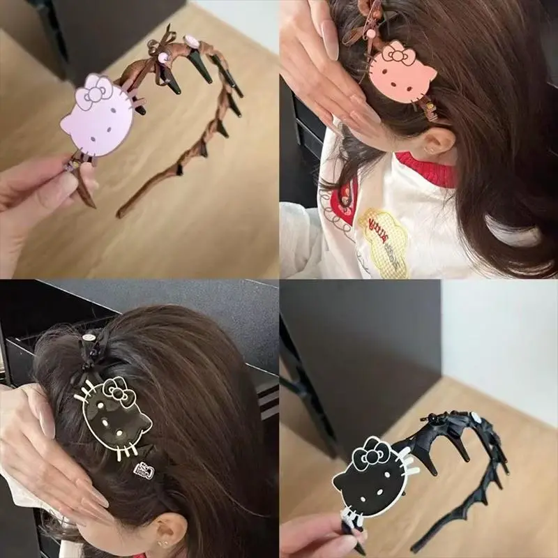 Kawaii Hello Kitty Hair Hoop Cartoon KT Cat Headband Sweet Vintage Hello Kitty Hair Band For Girls Hair Accessories Lovely Gift