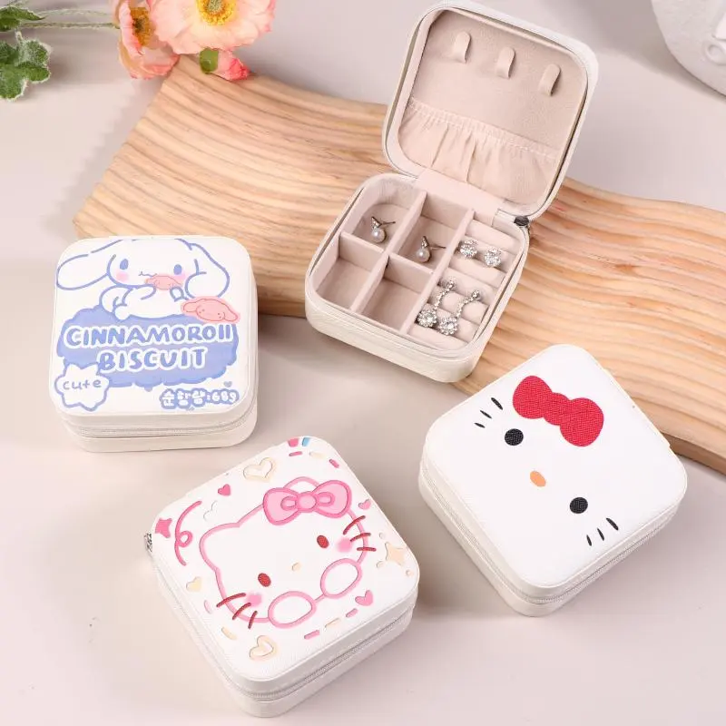 Sanrio Hello Kitty Jewelry Case Boxes Display Travel Portable Jewelry Box Leather Storage Joyeros Organizador De Joyas