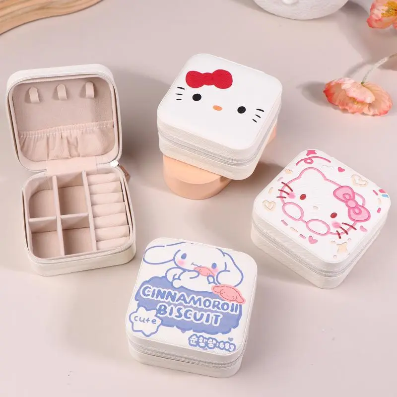 Sanrio Hello Kitty Jewelry Case Boxes Display Travel Portable Jewelry Box Leather Storage Joyeros Organizador De Joyas