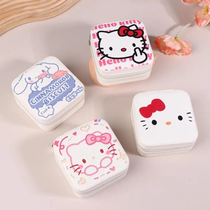 Sanrio Hello Kitty Jewelry Case Boxes Display Travel Portable Jewelry Box Leather Storage Joyeros Organizador De Joyas