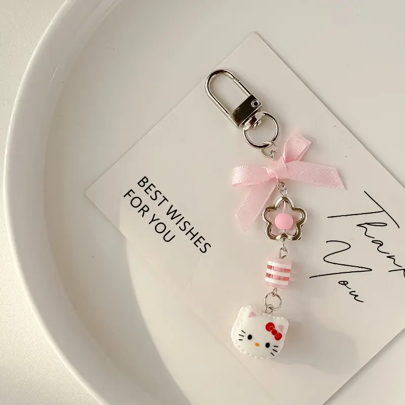 Sanrio Hello Kitty Phone Strap - Cute Bow Beaded Keychain for Girls, Kawaii CCD Camera Purse Charm Gift