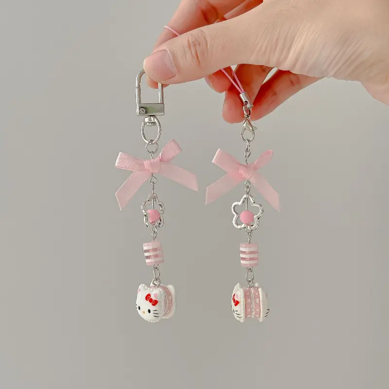 Sanrio Hello Kitty Phone Strap - Cute Bow Beaded Keychain for Girls, Kawaii CCD Camera Purse Charm Gift