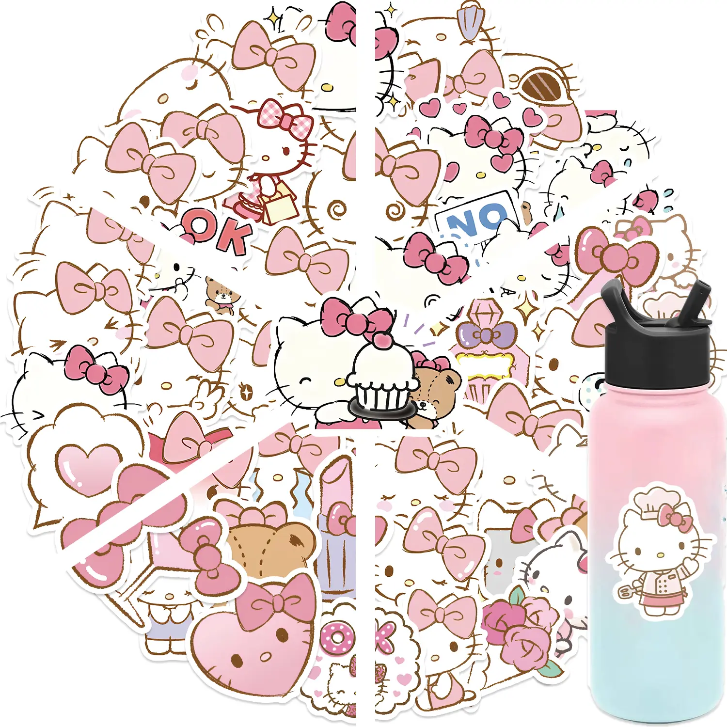 50Pcs Kawaii Cartoon Hello Kitty Stickers DIY Kids Toys Luggage Diary Scrapbook Car Stationery Decoration Girl Decals Gift