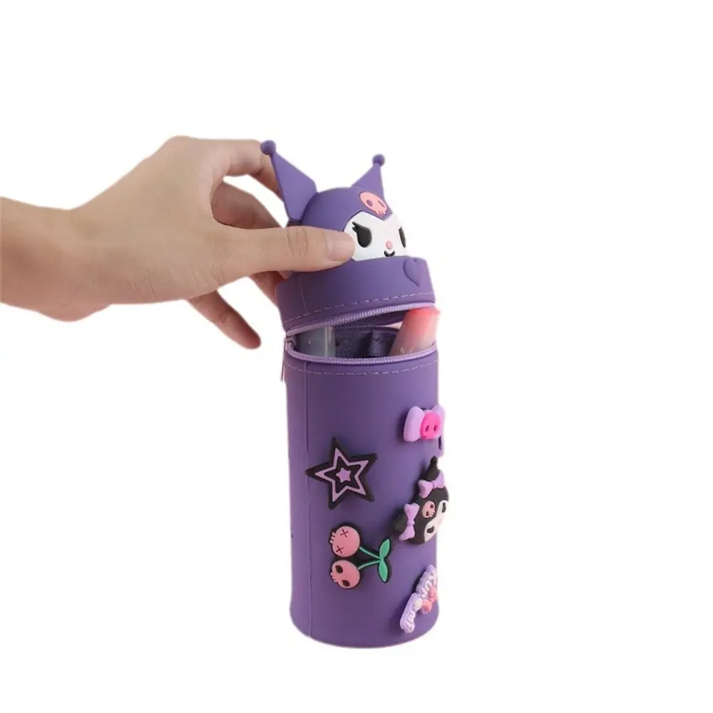 Cute Cartoon Sanrio Silicone Kuromi Hello Kitty Pencil Case Student Retractable My Melody Diy Pen Container Stationery Girl Gift