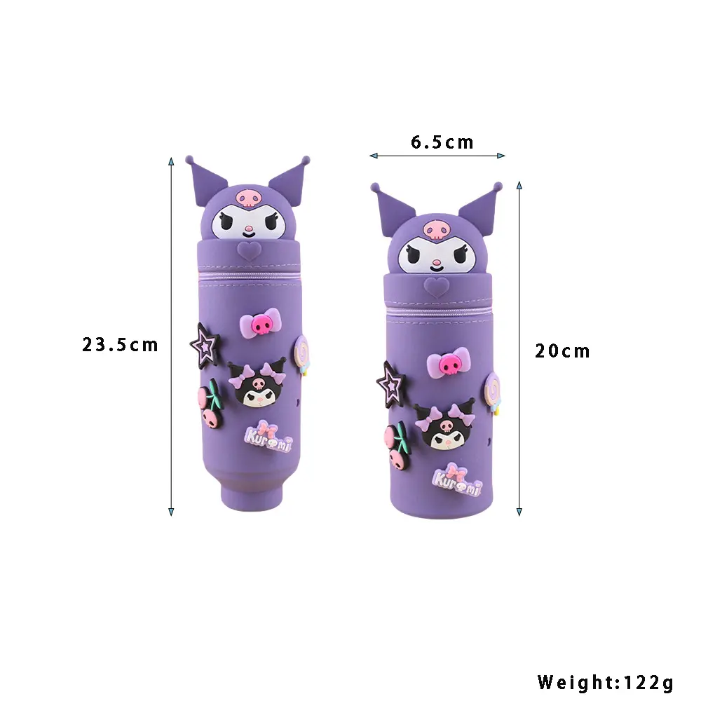 Cute Cartoon Sanrio Silicone Kuromi Hello Kitty Pencil Case Student Retractable My Melody Diy Pen Container Stationery Girl Gift