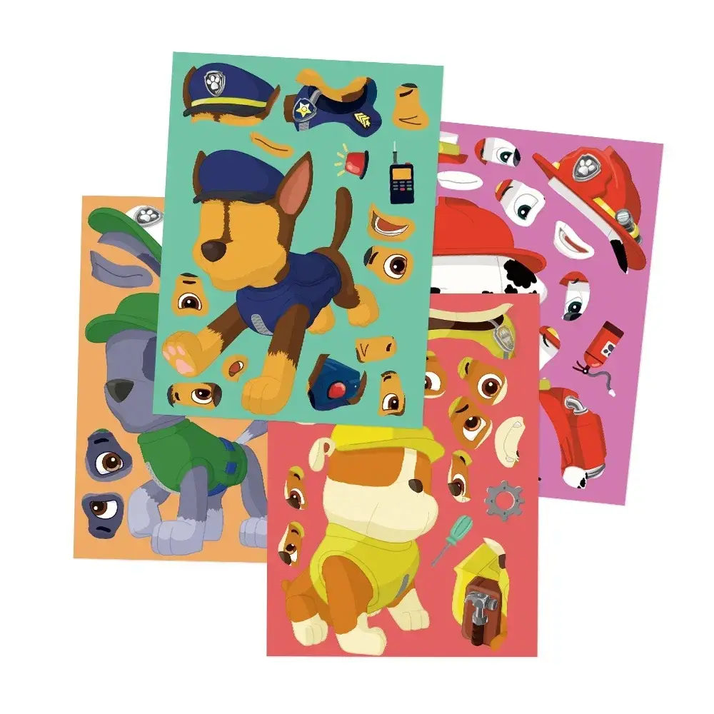 8/16/48Sheets Cartoon Dogs Chase Skye Puzzle Stickers Funny Make-a-Face Decals Assemble Jigsaw Children Christmas Gift Toy